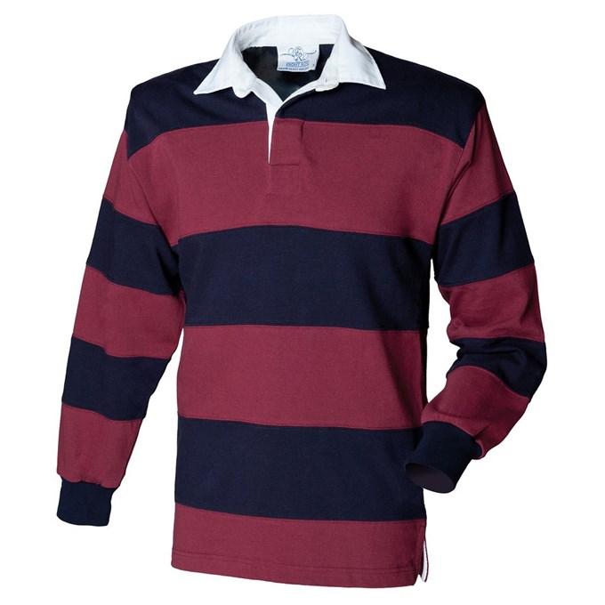 Sewn stripe long sleeve rugby shirt Burgundy/ Navy