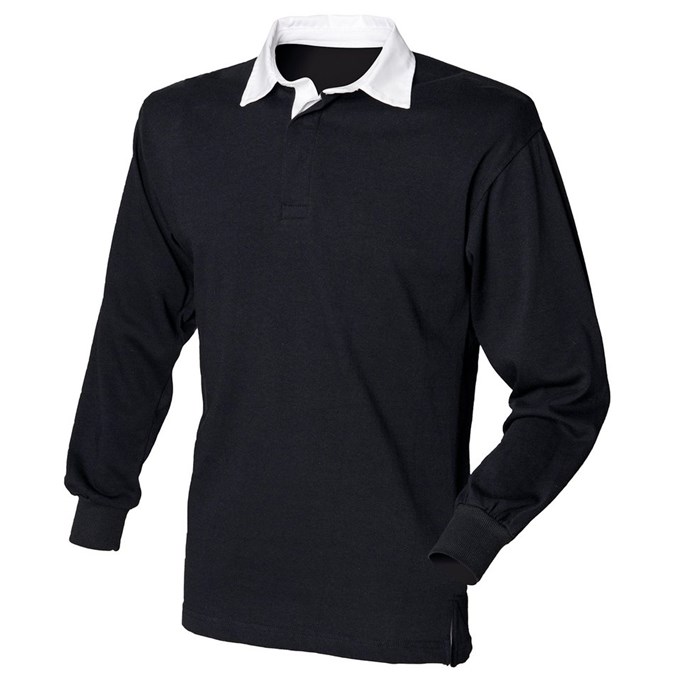 Long sleeve plain rugby shirt Black/ White*