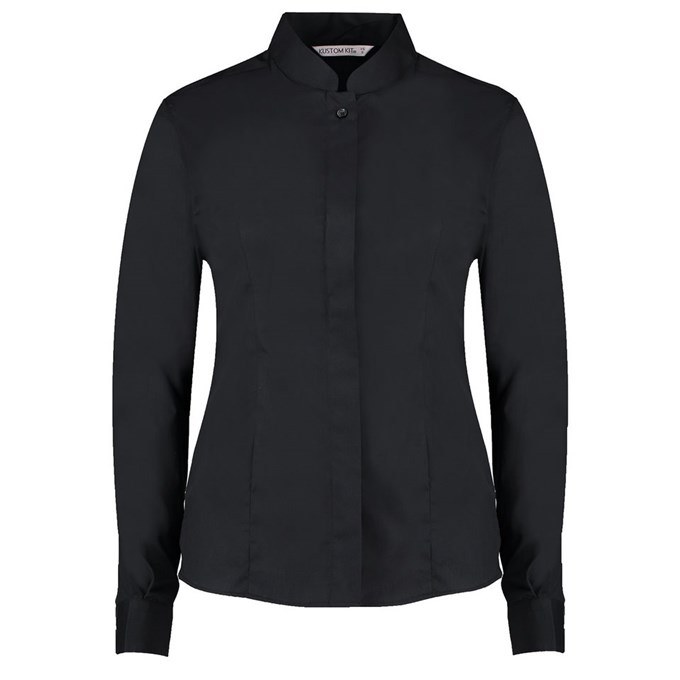 Women's mandarin collar fitted shirt long sleeve Black