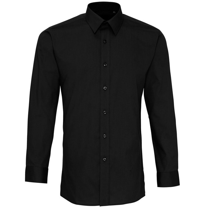 'Colours' poplin fitted long sleeve shirt Black
