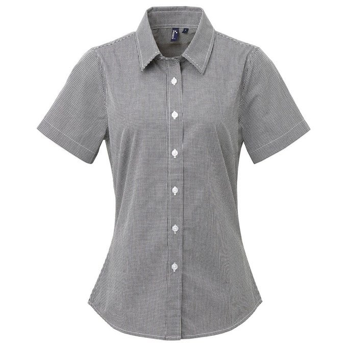 Premier Women's Gingham Short Sleeve Cotton Shirt PR321