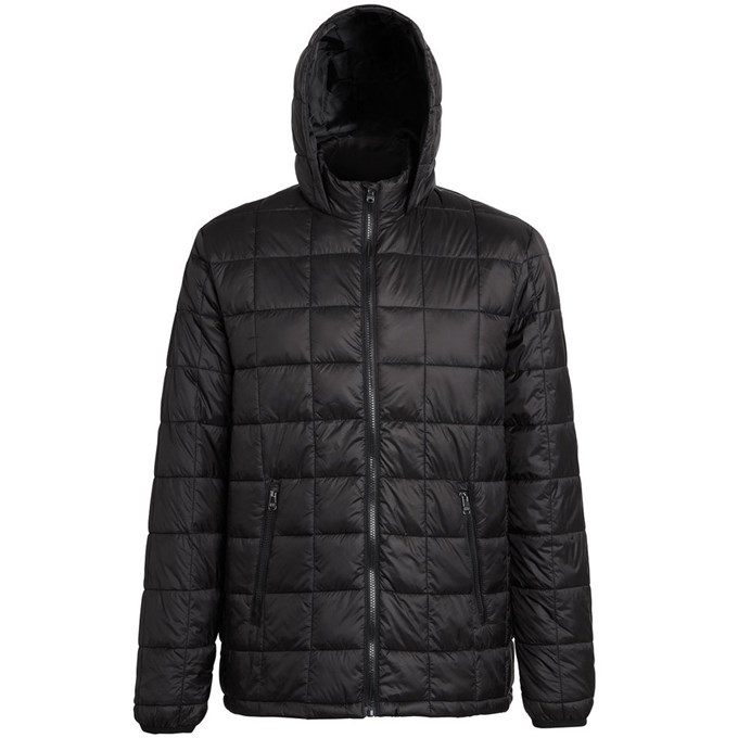 Box quilt hooded jacket Black