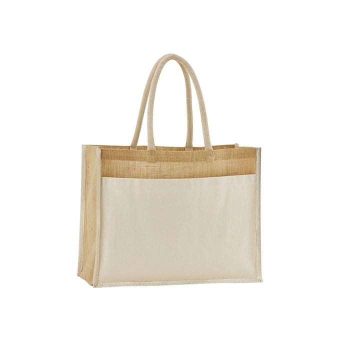 Westford Mill Cotton pocket natural starched jute shopper bag WM480
