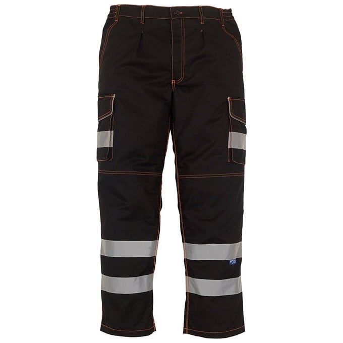 Hi-vis polycotton cargo trousers with knee pad pockets (HV018T/3M) Black