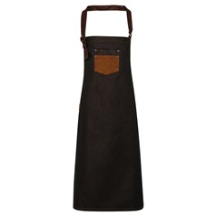 Premier Division Waxed-Look Denim Bib Apron With Faux Leather