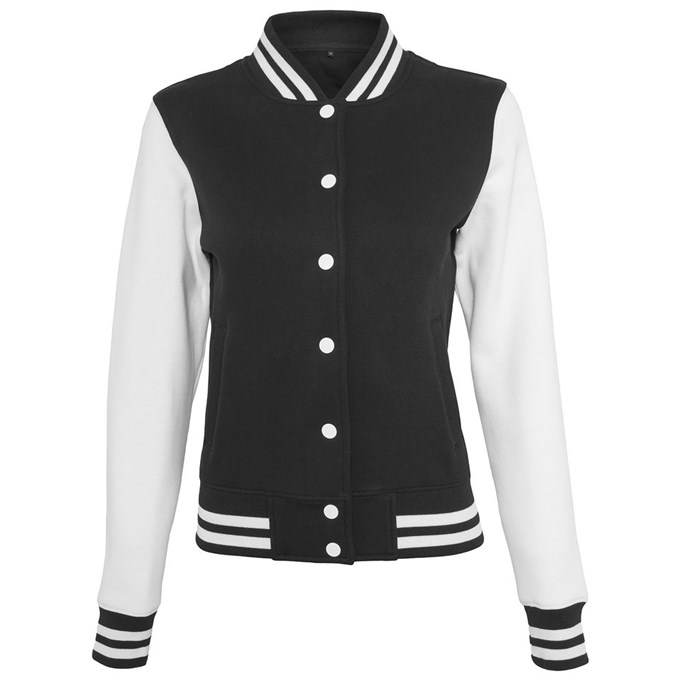 Women's sweat college jacket BY027BKWHL Black /   White