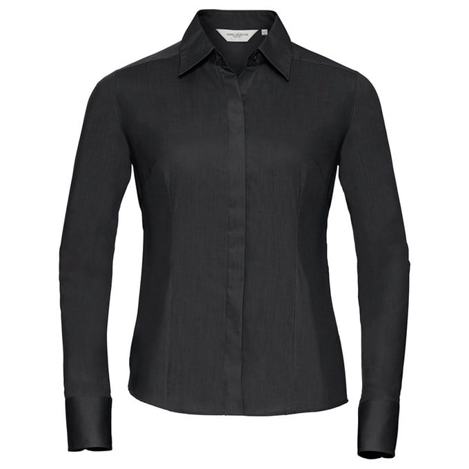 Women's long sleeve polycotton easycare fitted poplin shirt Black