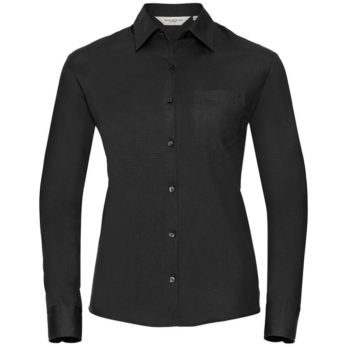 Women's long sleeve pure cotton easycare poplin shirt Black