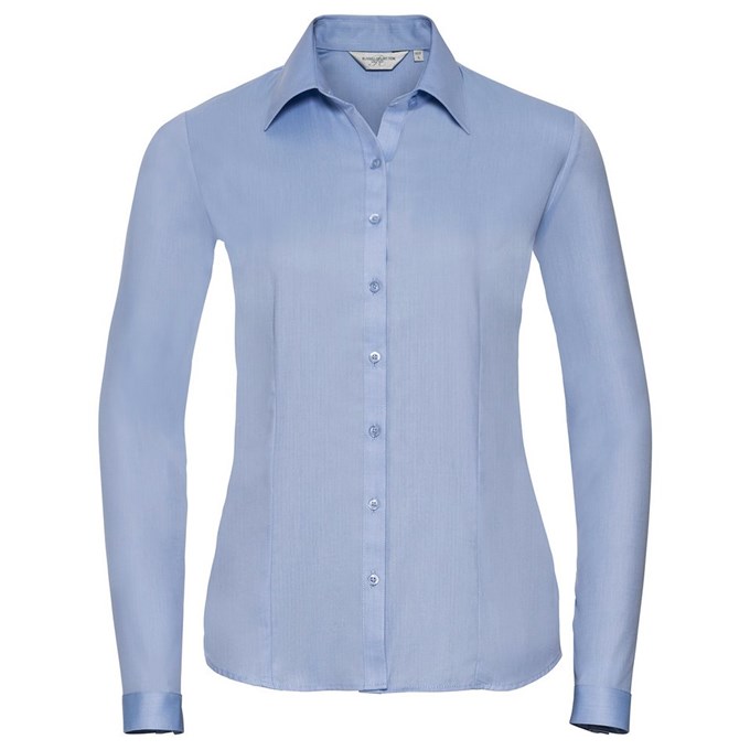 Women's long sleeve herringbone shirt Light Blue