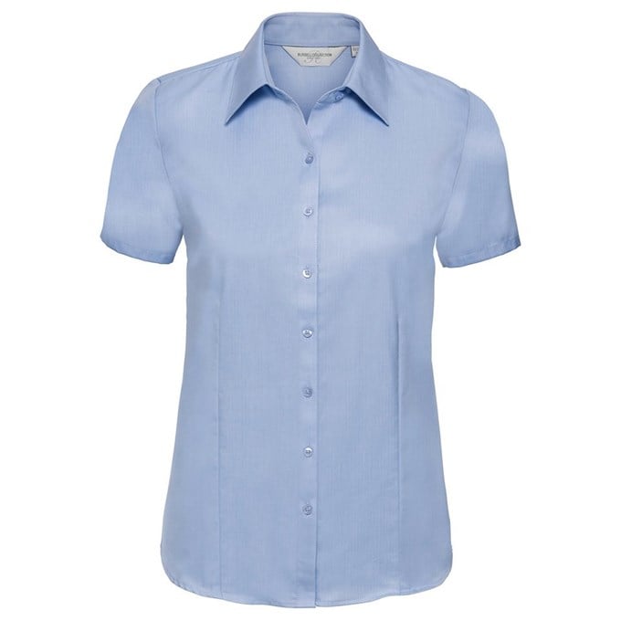 Women's short sleeve herringbone shirt Light Blue