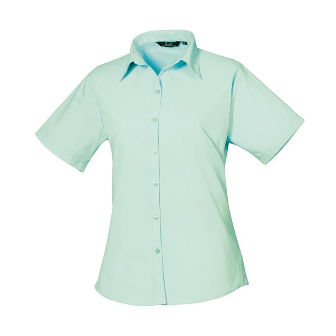 Women's short sleeve poplin blouse Aqua