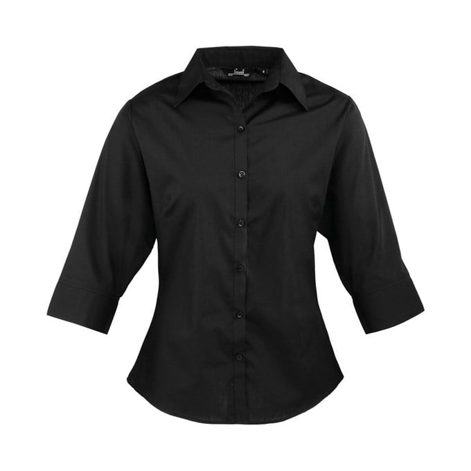 Women's ¾ sleeve poplin blouse Black*