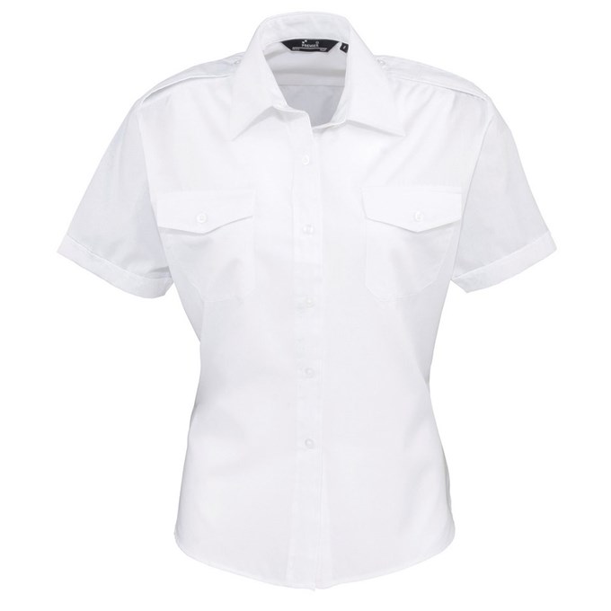 Women's short sleeve pilot blouse White