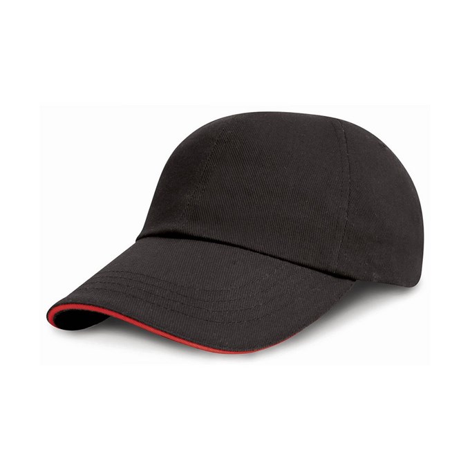 Junior low profile heavy brushed cotton cap with sandwich peak Black / Red