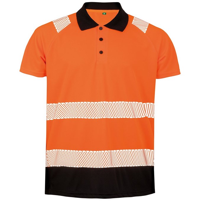 Recycled safety polo R501X Fluorescent Orange/ Black