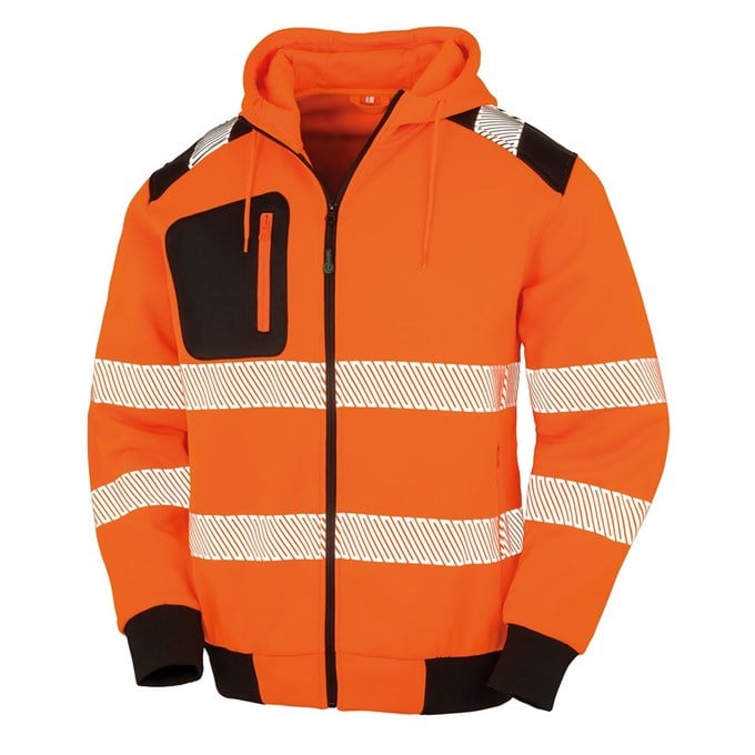 Recycled robust zipped safety hoodie R503X Fluorescent Orange/ Black