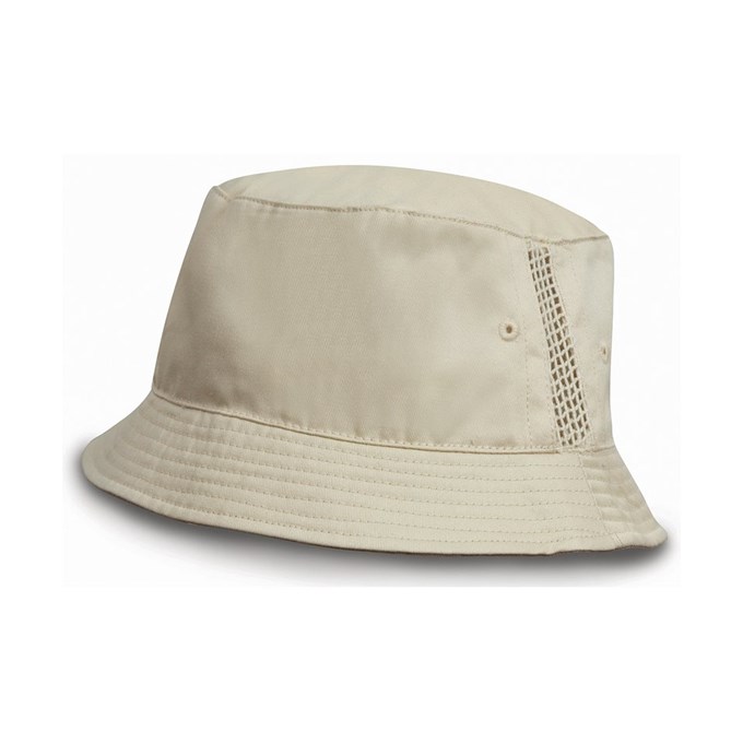 Deluxe washed cotton bucket hat with side mesh panels Natural
