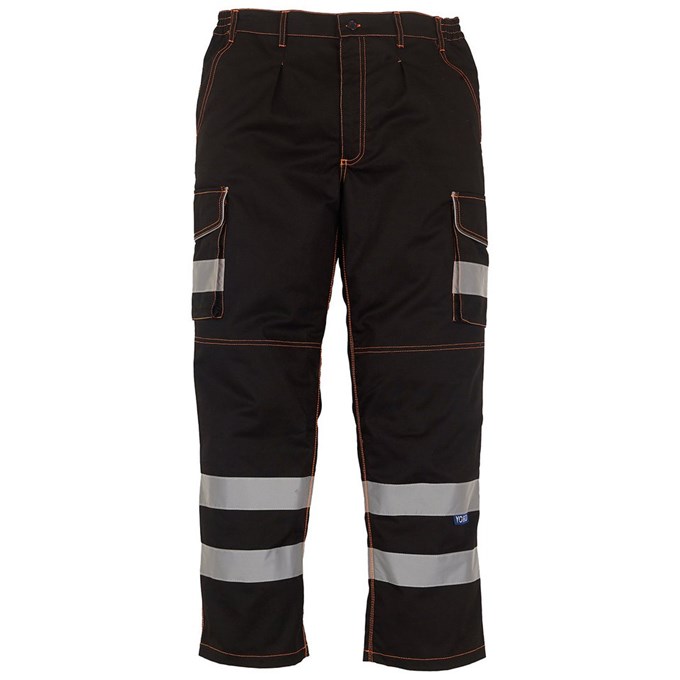 Hi-vis polycotton cargo trousers with knee pad pockets (HV018T/3M) Black
